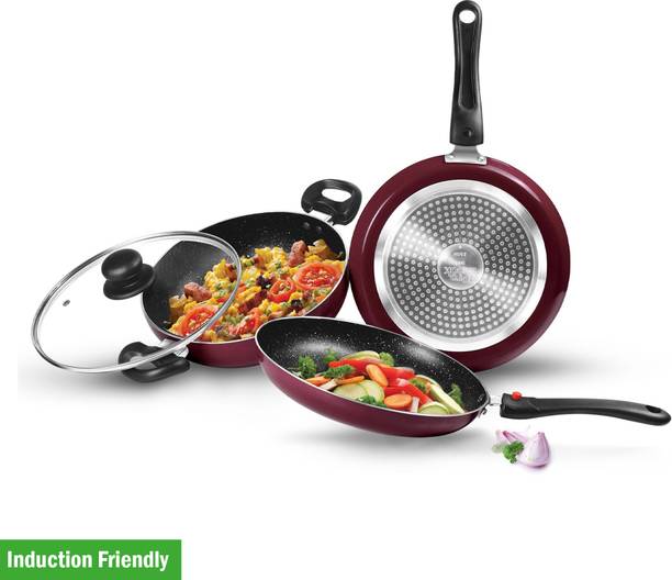 MILTON Pro Cook Kitchen Jewel Plus Granito, Peach Induction Bottom Non-Stick Coated Cookware Set