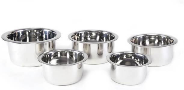 Nirvika Steel Tope Set 5Pcs patila/pateli/bhagona/biryani milk pot pan Biryani Cookware Set