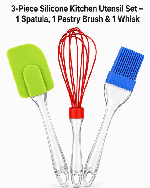 Jeevndip Silicone Bakeware Set 3 Pack Combo 1 Spatula Brush, 1 Whisker,1 Spatula Non-Stick Coated Cookware Set