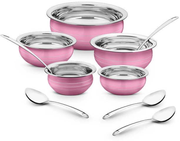 Classic Essentials Pink Colour Induction friendly Stainless Steel Handi/patila/bhagona cook & serve Cookware Set