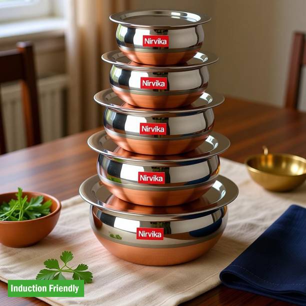 Nirvika Copper handi Set with Lid Induction Bottom Non-Stick Coated Cookware Set