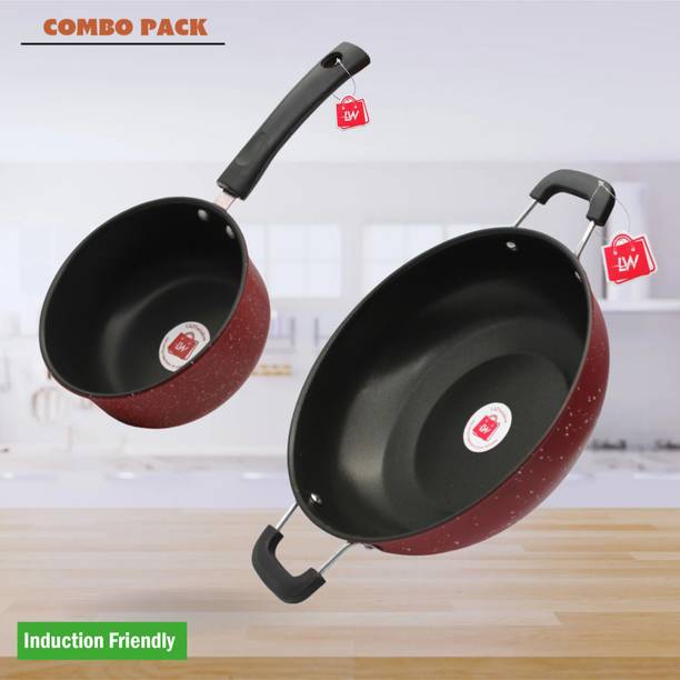 LAZYwindow LAZYwindow Premium Quality Nonstick Cookware Combo Pack- Sauce Pan, Kadhai Induction Bottom Non-Stick Coated Cookware Set