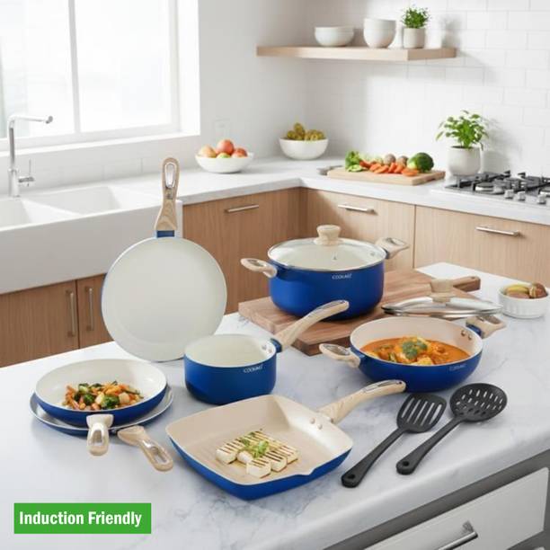 Cook Aid VeloraCookware Set Non Stick | Gas & Induction Compatible | ISI Certified | Induction Bottom Non-Stick Coated Cookware Set