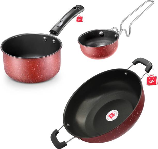 LAZYwindow Premium Nonstick Tadka Pan/Souce Pan And Kadhai Combo इंडक्शन बॉटम कुकवेयर सेट