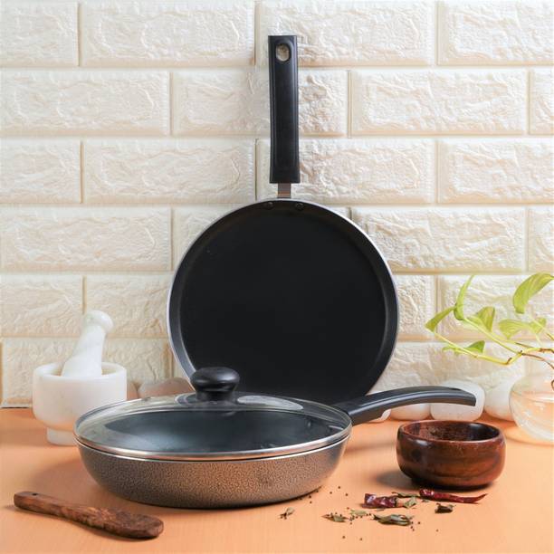 Kreme DELUXE 3mm NonStick Induction Bottom Fry Pan 240 + 280 Tawa Set of 2 pcs Induction Bottom Non-Stick Coated Cookware Set