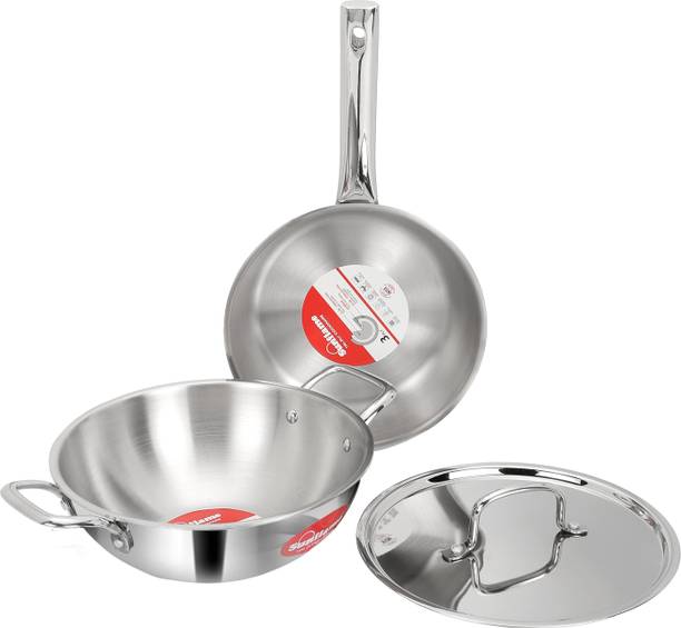 Sunflame Triply 3 Pcs Combo | Kadhai 24 cm, Fry Pan 24 cm, SS Lid | 5 Year Warranty | Induction Bottom Cookware Set