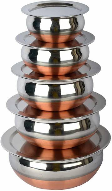 Nirvika Stainless Steel Copper bottom Serving & Cooking Bowl with Lids कुकवेयर सेट