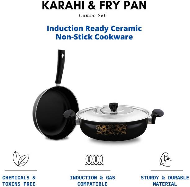 cookpro Cookpro kadhai with lid and Frying pan/Frypan omelette/curry/pizza इंडक्शन बॉटम कुकवेयर सेट