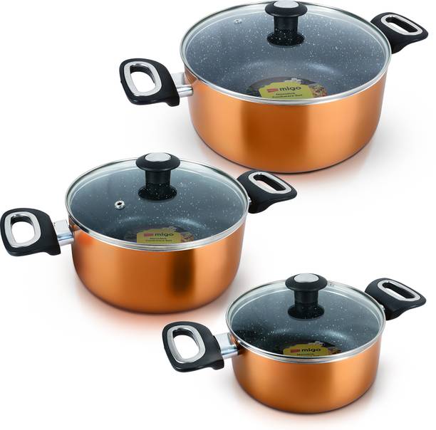 IMPEX Nonstick Granite Casserole Set 6 pcs Festival Gift Set Induction Bottom Non-Stick Coated Cookware Set