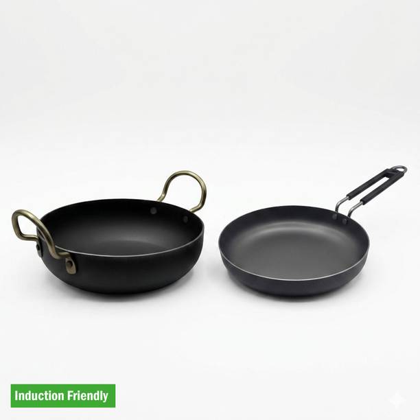 Dozy Iron Cookware Combo Set (28cm Kadhai & 22cm Tawa Pan) Induction Bottom Non-Stick Coated Cookware Set