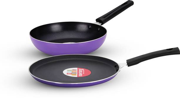 NAVRANG NONSTICK COMBO SET DOSA TAWA 260MM & FRY PAN 220MM, PURPLE, NON IB Non-Stick Coated Cookware Set