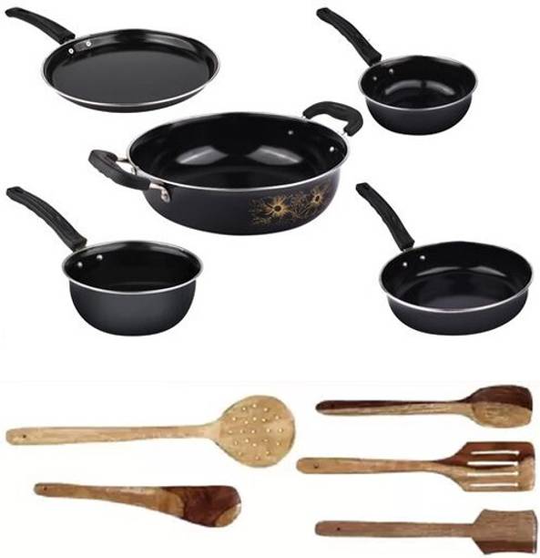 Maharajee Cookware set combo of 10 Pcs Induction Bottom Non-Stick Coated Cookware Set