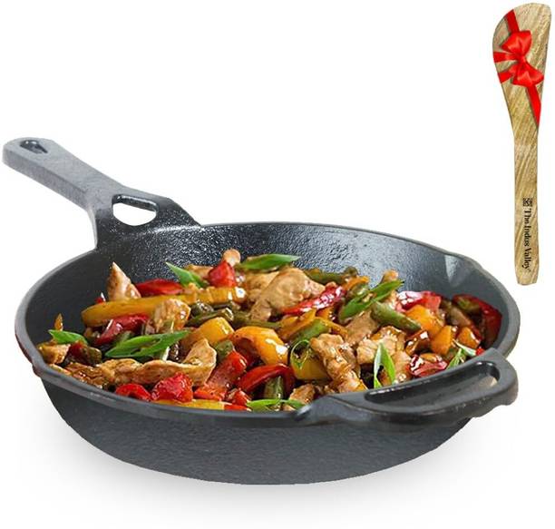 The Indus Valley Pre-Seasoned Cast Iron Skillet Fry Pan with Free Wooden Flip | 26.2cm/1.8L Induction Bottom Cookware Set
