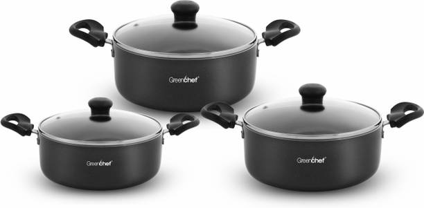 Greenchef Regal Biryani Pot Combo(22CM+24CM+26CM) Induction Bottom Non-Stick Coated Cookware Set