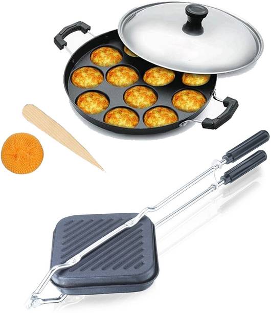 HM EVOTEK Gas Stove Compatible Sandwich Maker | Appam Patra with Stainless Steel Lid K7 0 W Pop Up Toaster