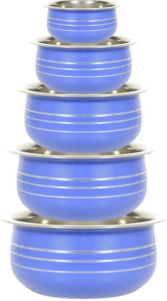 Nirvika Blue Powder Coating Stainless Steel handi, Cooking Serving Dinner Bowl Patila Cookware Set