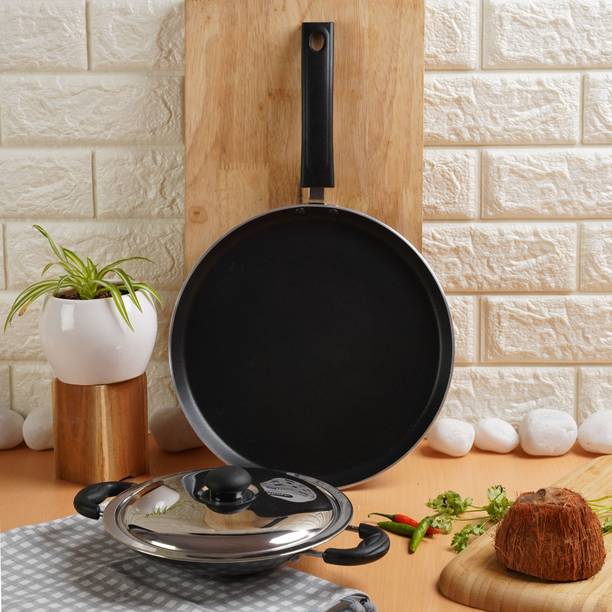 Kreme DELUXE 3mm NonStick Induction Bottom Appachetty + 280 Tawa Set of 2 pcs Induction Bottom Non-Stick Coated Cookware Set