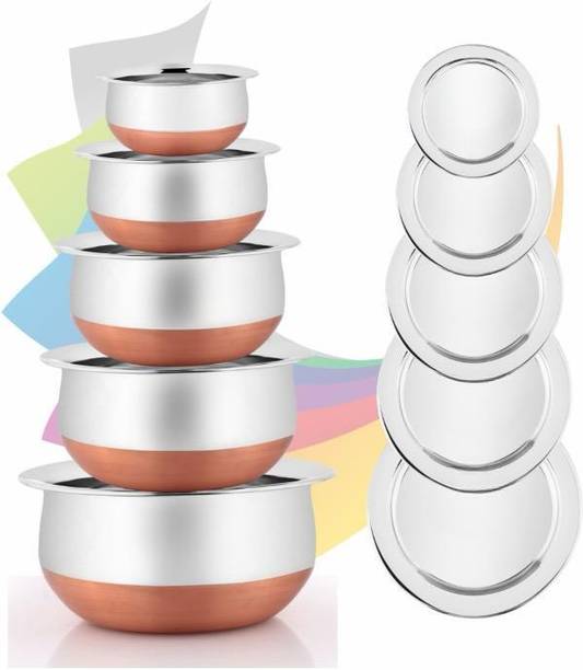 MapleTex Stainless Steel Handi 1500 ml, 1100 ml, 800 ml, 600 ml, 400 ml Induction Bottom Non-Stick Coated Cookware Set