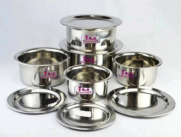 HouseOfCommon Steel Tope Set With Lid,Patila Set,Tapeli Set With Lid(10-piece) Induction Bottom Non-Stick Coated Cookware Set