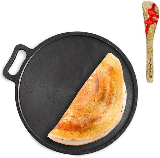The Indus Valley Super Smooth Cast Iron Tawa + Free Wooden Spatula - 30.4cm/ 12 inch Induction Bottom Cookware Set