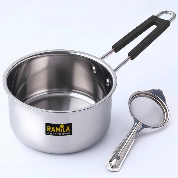 RAMILA Stainless Steel Sauce pan with Tea Stainer-1.5 ML Induction Bottom Cookware Set