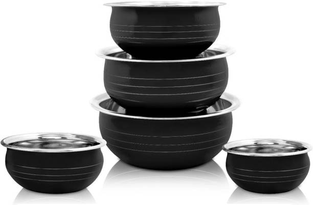 Nirvika Black Powder Coating Stainless Steel handi, Cooking Serving Dinner Bowl Patila Cookware Set