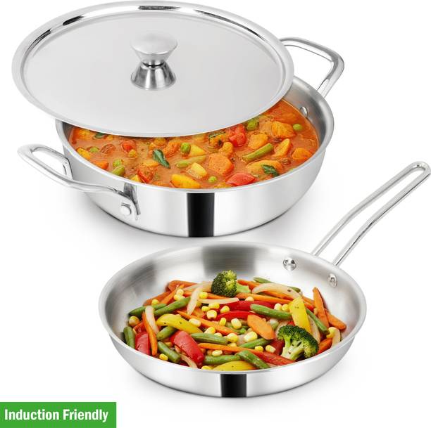 IMPEX 3 Pcs SS Triply Cookware Set with 3-Layer Ultra Thick | Uniform Heating Induction Bottom Cookware Set