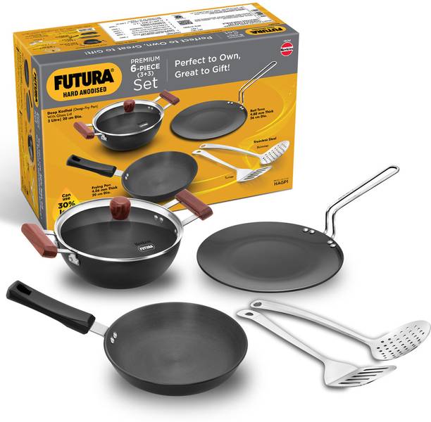 Hawkins Futura Gift Set - Kadhai, Frying Pan, Tava, Lid, Skimmer, Turner (HAGP1) Induction Bottom Cookware Set