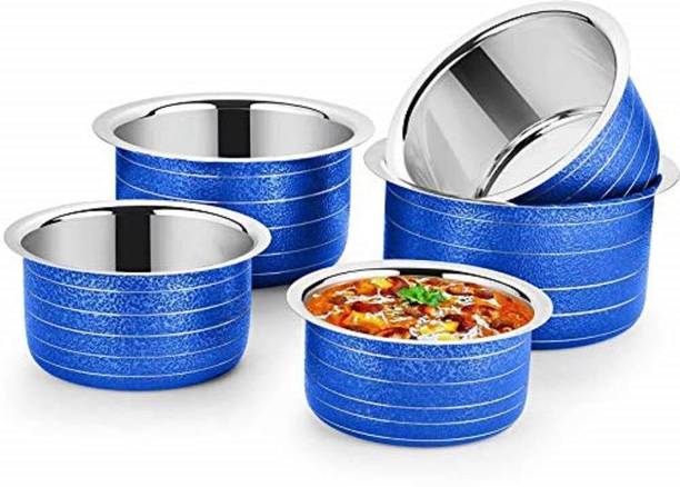 Nirvika Stainless Steel Powder Coating Cooking & serving Blue Tope set Non-Stick Coated Cookware Set