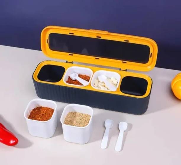 CMSMARTKITCHEN Containers Kitchen Rack Plastic Spices/Masala Organizer Box for Kitchen, 4 Spoons, BPA-Free.