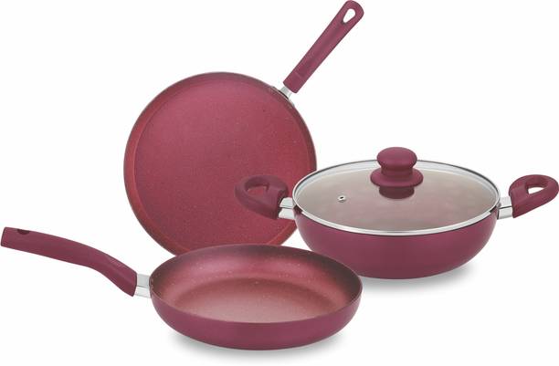 BERGNER Sherry Non-Stick 4 Pcs Cookware Set | Bakelite Touch Handle | Induction Bottom Non-Stick Coated Cookware Set