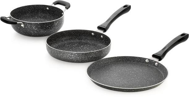 iVBOX ® Solo-3Pcs Non Stick Tawa, Fry Pan and Kadhai Gift Set कुकवेयर सेट