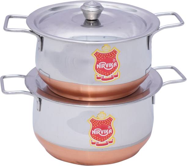 Nirvika Stainless Steel Copper Bottom Handi Set Serving & Cooking Bowl 0.750 L, 1.000 L Cookware Set
