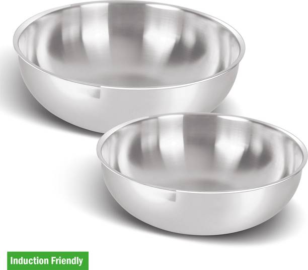 MILTON Pro Cook Triply Stainless Steel Tasla with Lid, Set of 2, (16cm/700 ml, 18cm/1 Litre) Silver Induction Bottom Cookware Set