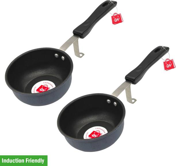 LAZYwindow Nonstick Fry / Tadka Pan (Grey) + Surprise Gift Induction Bottom Non-Stick Coated Cookware Set