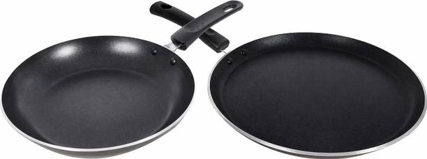 NARV premium fry pan with lid dosa tava combo set non induction Fry Pan 23.5 cm, 27.5 cm diameter with Lid 2 L, 1 L capacity