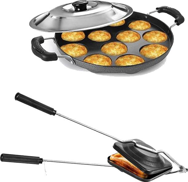 NARV Non-Stick Appam Patra with Stainless Steel Lid, Sandwich Toaster with Spatter K1 0 W Pop Up Toaster