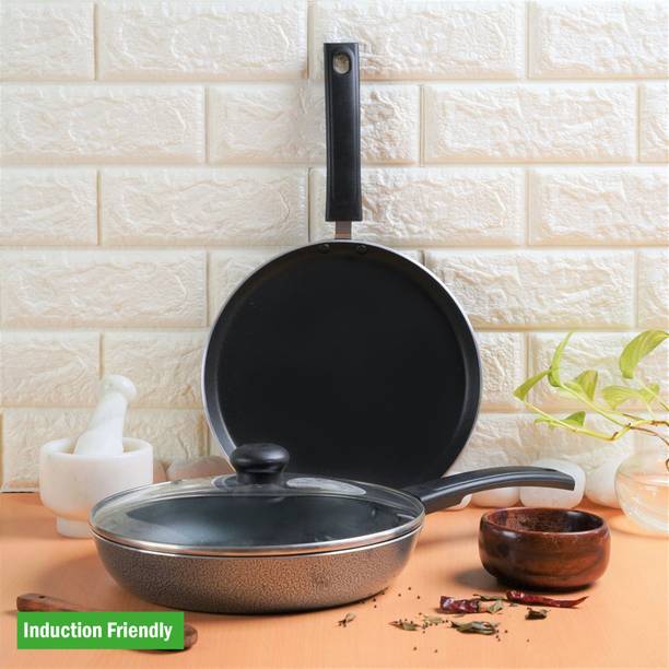 Kreme DELUXE 3mm NonStick Induction Bottom Fry Pan 240 + 280 Tawa Set of 2 pcs Induction Bottom Non-Stick Coated Cookware Set