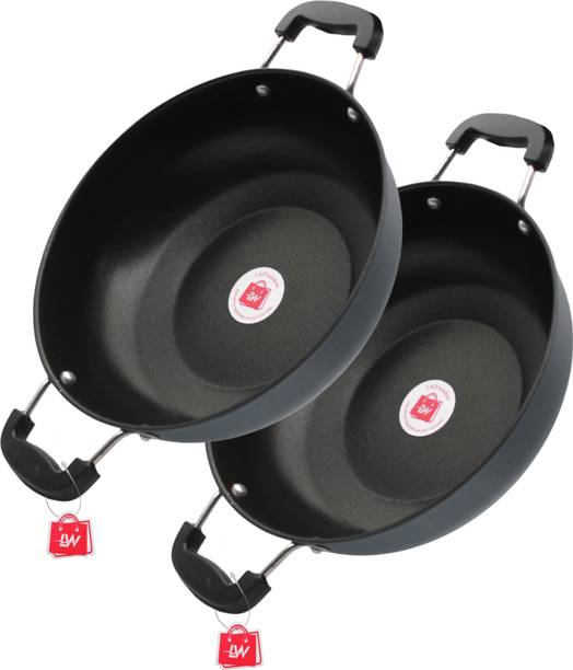 LAZYwindow Induction and Gas-Stove Friendly Nonstick Kadhai 3L (Grey Base, 26 Cm Dia) Induction Bottom Non-Stick Coated Cookware Set