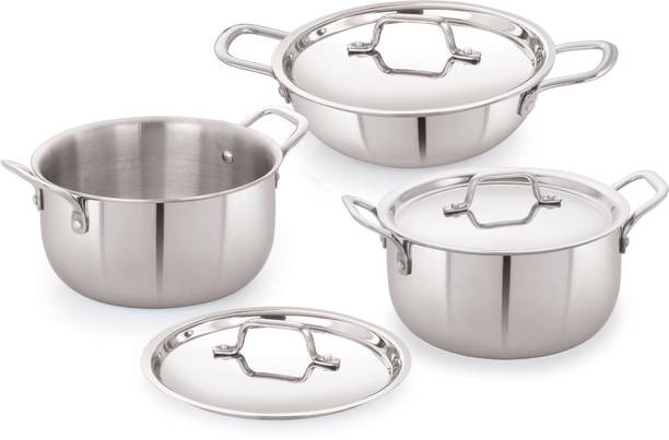 iVBOX Platina-Pro 6Pcs Triply Steel Casserole Pot and 22cm Kadhai Pan With Lid इंडक्शन बॉटम कुकवेयर सेट