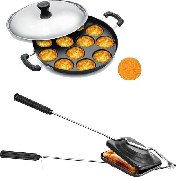 RBGIIT Sandwich Gas Toaster Regular & 12 Cavity Appam Patra with Stainless Steel Lid K2 Toast