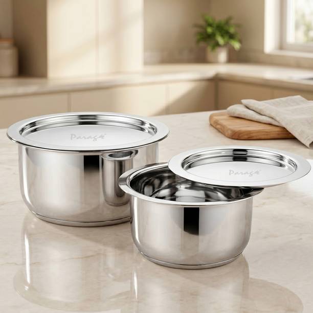 Parage Parage 2 Pcs Tri-Bond Stainless Steel Tope Set with Lid, 1L & 1.3L Induction Bottom Non-Stick Coated Cookware Set