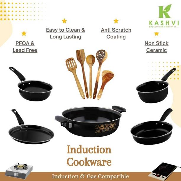 cookpro Cookpro Deluxe Non-stick(Natural Iron) Best Kitchen Cookware with spatula set Induction Bottom Non-Stick Coated Cookware Set