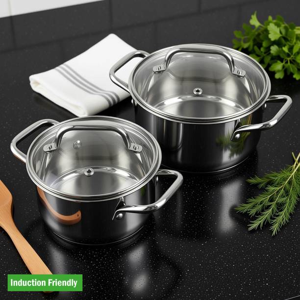 VINOD Vinod Mainz Stainless Steel Casserole Cookware Pot with Glass Lid Induction Bottom Non-Stick Coated Cookware Set