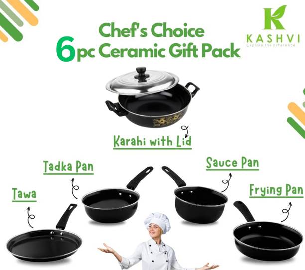 cookpro Premium Kadhai with Lid, Frypan, Sauce Pan, Tadka Pan, Tawa 6 in 1 Combo Cookware Set