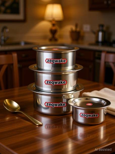 ZeqWake Patila Steel Set With Lid,Steel tope set,Tapeli Set With Lid steel Induction Bottom Cookware Set
