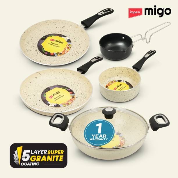 IMPEX Migo 6 Pcs Nonstick Granite Cookware set FKTM 6 Set Ivory (B) Induction Bottom Non-Stick Coated Cookware Set
