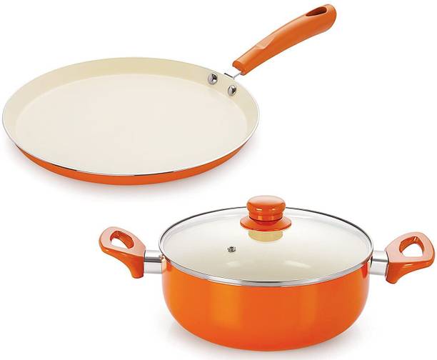 NIRLON Aluminium Casserole and Tawa with Stylish Handle Induction Bottom Non-Stick Coated Cookware Set