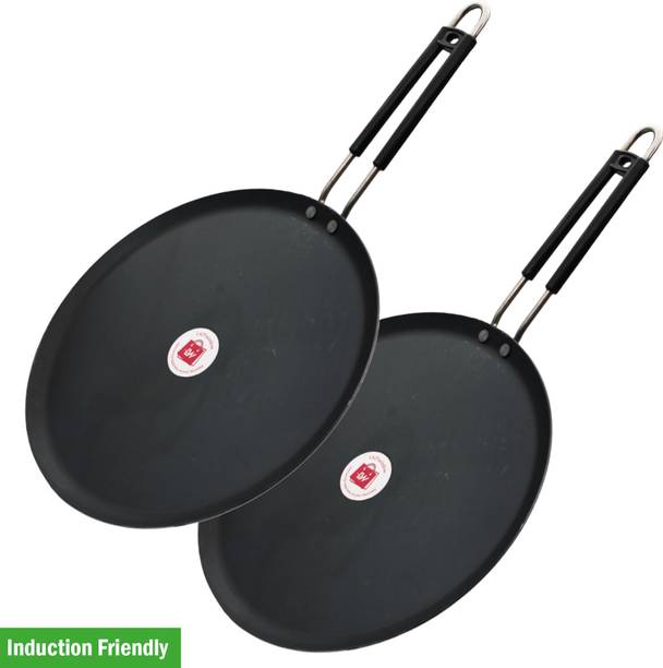 LAZYwindow Induction base flat Iron Tawa with insulated handle (25cm) Induction Bottom Cookware Set