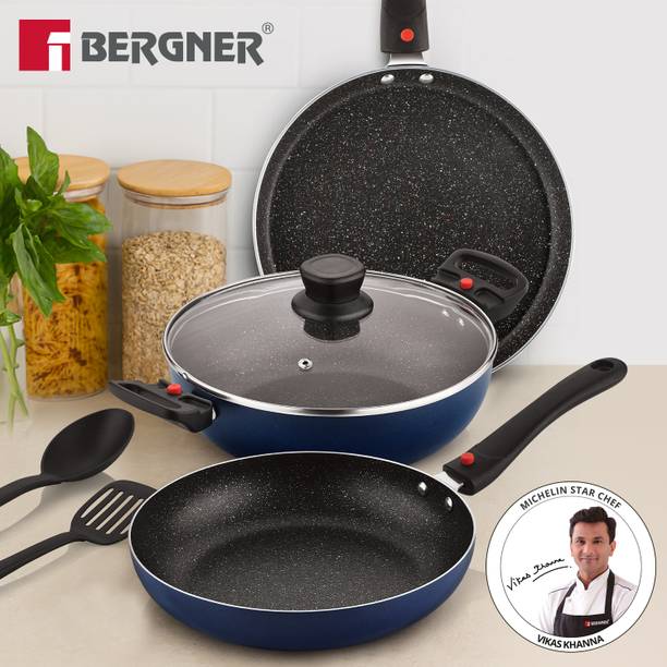 BERGNER Sherry Plus 5-Layer 6 Pcs Non-Stick Cookware Set with Detachable Handle - Induction Bottom Non-Stick Coated Cookware Set